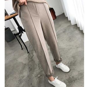 HLBCBG Inverno Addensare Donne Pantaloni A Matita Più Il Formato Pantaloni di Lana Femminile Autunno A Vita Alta Pantaloni Larghi Capris Buon Tessuto 211105