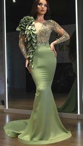 2021 Arabiska Aso Ebi Mermaid Lyxiga Sexiga Aftonklänningar Lace Beaded Prom Klänningar Kristaller Formell Party Andra reception