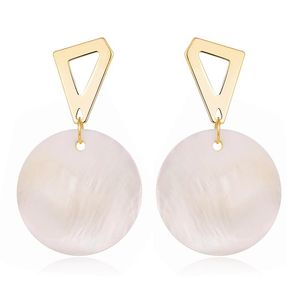Shineland Geometric Round Drop Drop Earrings Shell Pendant for Women Fashion Jewelry Metal Statement Earrinsg Pendientes N50 Dangle Chandelier