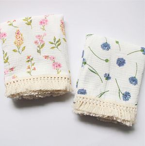 Baby Muslin Swaddle Tassel Цветочное Одеяло Хлопок Летние Банные Полотенца Малышей Обертывает Питомник Постельные принадлежности Младенные Радельные Оделы Одеяло BF7926