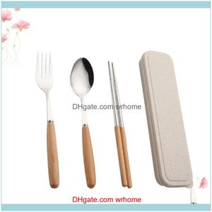 Wholesale stainless steel travel chopsticks resale online - Flatware Kitchen Dining Bar Garden3Pcs Stainless Steel Chopsticks Spoon Fork Set Wood Handle Portable Tableware With Case For Travel Home