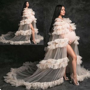 Sexy See Through Tulle Sleepwear Maternity Dresses for Photography Sheer Pregnant Woman Dress Photo Shoot Robes Nightgowns Robe