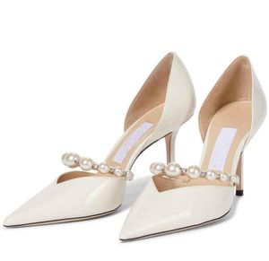 Elbise ayakkabı sandalet ayakkabı kadınlar yüksek topuklu pompalar bayan pompalar ünlü tasarım gelin düğün aurelie sivri uçlu inci süslemeli kayış seksi eu35-42
