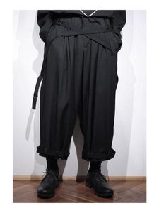 Men's Pants Nine-point Trousers With Straps Adjustable Yamamoto Wind YOHJI Autumn And Winter Black Ribbon Feet