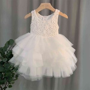 Branco laço tutu flor menina princesa vestido de casamento dança aniversário camadas crianças roupas crianças festa para roupas menina 12 2 4 6 G1129
