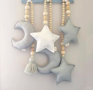 Nordic Style Wooden Beads Decoration Moon Star Heart Ornaments Dream Catcher Kids Room Wall Hanging Tents Decorative SN4343