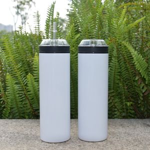 20oz STRAIGHT Sublimation Snack Tumblers White Blank Heat Transfer Stainless Steel Water Bottles Double Wall Insulated Drinking Cups A12