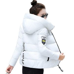 Winter Fashion Cotton-Padded Jacket Women's Small Slim Hooded Solid Parkas Girls Warm Coat Down Sustans Jackets 210819