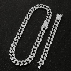 20mm Miami Cuban Link Chain Gold Silver Färg Halsband Armband Iced Out Crystal Rhinestone Bling Hip Hop Men Smycken Halsband Kedjor