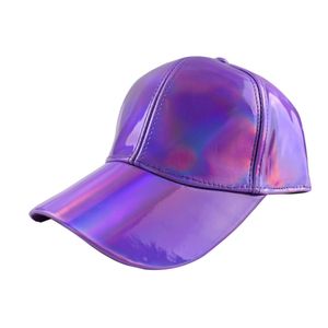 Casual Baseball Caps för Par Fashion PU Läder Multi-Color Base Ball Cap Patent Solid Färg Rainbow Över Ljus Färgglada Europeisk och Amerikanska Designers Mössor