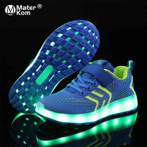 Taille 25-37 USB Chargeur Glowing Sneakers LED Enfants Éclairage Chaussures Baskets Lumineuses pour Garçons Filles Illuminées Chaussures Lumineuses 210329