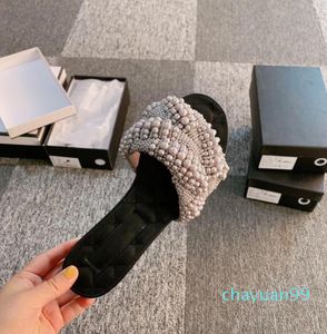 2021Women Designers Flat Slides Sandálias Chinelos Chaoliu pearl sapato feminino Detalhes dos pés são impecáveis Importar miçangas diy, Confortável em casa