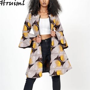 Fashion Print Woman Dress Zipper Flare Sleeve O Neck Slim Midi Autumn Winter Casual Streetwear Plus Size es Femme 210513
