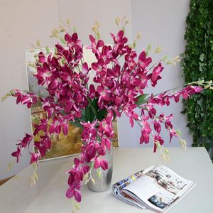Orchideengirlanden großhandel-Dekorative Blumen Kränze Europäischen Design Künstliche Seidenblume Einzelne Orchidee Simulationsanlage Girlande für Hochzeitsfest Dekoration