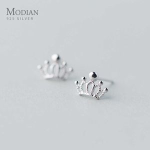 Ankomst 925 Sterling Silver Små Cute Crown Stud Örhängen för Gril Kids Fashion Korean Smycken Tillbehör 210707