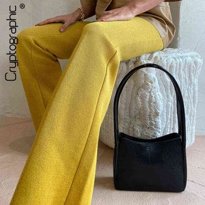 Cryptographic Autumn High Rise Blare Pantaloni Pantaloni Pantaloni Streetwear Bottom Donne Casual Donne Pantaloni Giallo Abiti Abiti Sweatpants Chic Vintage Y211115