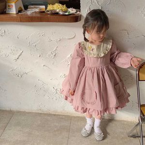 Toddler Girl Lolita Princess Dresses Barn Koreanska Frock Baby Girls Födelsedag Rosa Klä upp Spädbarn Bomull Vestidos 210615