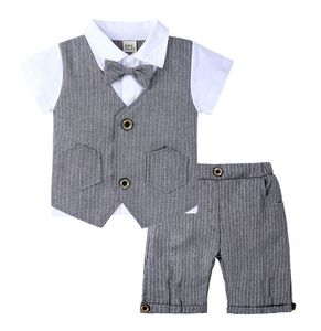 Sommarpojkar 2st uppsättningar gentleman kostym skjorta shorts baby pojke kläder för barn designer barnkläder set