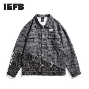 IDEFB Wiosna Męska tylna litera Wydruk Denim Płaszcz Streetwaer Trend Patchwork Hem Oversize Jacket Odzież męska 9Y5339 210524