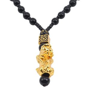 Symbol-Glaube großhandel-Anhänger Halsketten Pixiu Halskette Symbol Wohlstand und Glück Charme Chinesische Feng Shui Glaube Obsidian Steinperlen