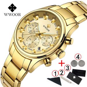 Wwoor Mens Klockor Top Märke Luxury Fashion Chronograph Mäns Armbandsur Business Gold Men Watch Golden Male Wristwatch 210527