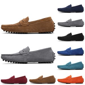 2021 Non-Brand men casual suede shoes black light blue wine red gray orange green brown mens slip on lazy Leather shoe eur 38-45