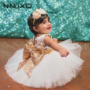 New Summer Baby Girl Christening Gown Lace Sequined Dresses Fashion Newborn Girls Clothes 1 2 Years Birthday Clothes Party Dress Q0716