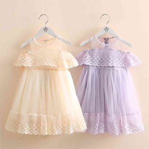 Prinzessin Mesh Patchwork 2 3-6 8 10 Jahre Kinder Party Süße Trägerlose Schulterfrei Spitzenkleid Sommer für Kinder Baby Mädchen 210625