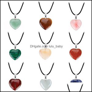 Hänge halsband hängsmycken smycken droppleverans naturlig sten ädelsten med pu läder kedja hjärtform kristall kvarts turkos charm 2