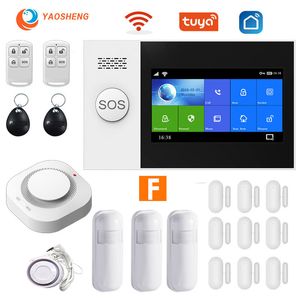 Tuya WiFi GSM Sistema de Alarme de Segurança Aplicativos Home Controle com Detector de Fumo Porta PIR Motion Sensor Casa Smart Wired Wireless