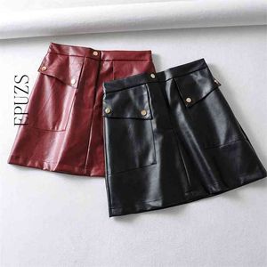 Gonne vintage in pelle PU a vita alta woemns sexy mini Stretwear tasca ufficio donna inverno nero 210521