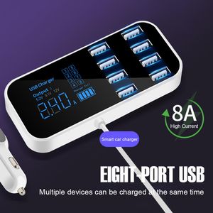 8 portas usb saída carregador de carro multi-porta carregador USB para carro 8 porto carro isqueiro station hub com display lcd