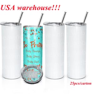 Lokalny magazyn sublimacja prosta kubek 15 uncji 20 uncji 30 unz puste chude kubki Sippy Cup butelka z wodą US Stock 25pcs