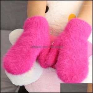 Fingerless Mittens Hats, Scarves & Aessories Winter Arrival Women Soft Wool Hair Warm Knit Gloves Fashion Lovely Warmer Girls Candy Color Gl