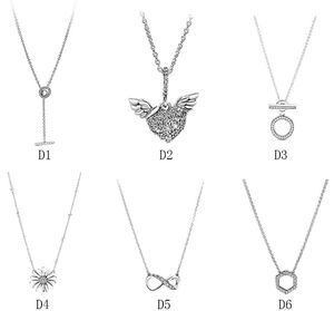 Original S925 Sterling Silber für Pandora Angel Wings Daisy Halskette Temperament DIY Herz Liebe Herz Blau Crysta Charm für Paar Halskette Perlen Charms