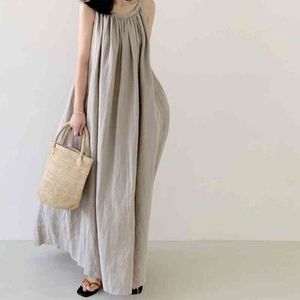 Maxi Dresses for Women Summer Cotton Linen Sling Dress Thin Soft Girl Sleeveless White Loose A Line Vacation Female Vestidos 210514