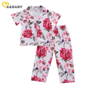 1-5Y Fiore Del Bambino Del Bambino Del Capretto Delle Ragazze Pigiama Set Floreale Magliette E Camicette Pantaloni Abiti Abiti Morbidi 210515