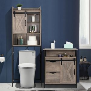 US stock FCH Retro Style MDF With Triamine Iron Frame Sliding Door Three-Layer Rack Bathroom Cabinet a52