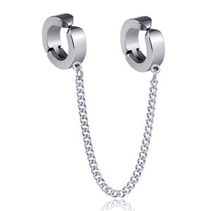 Korean Black Punk Fake Male Titanium Steel Ear Clip Earring Stud Non-piercing Earcuff Chains Personality Jewelry