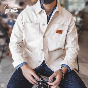 Maden White Jackets For Men Tooling French Retro Hunting Casual Denim Shirt Slim Top Japanese Men's Trend 211110