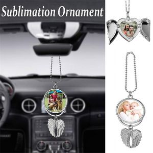 DHL Sublimation Big Wings Necklaces Pendants Decorations Blanks Car Pendant Angel Wing Rearview Mirror Decoration Hanging Charm Ornaments GC0825