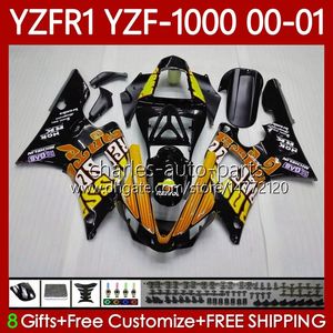 Кит для кузова для Yamaha YZF-1000 YZF-R1 YZF1000 YZFR1 Оранжевый BLK 00 01 02 03 Body 83No.159 YZF R1 1000CC 2000-2003 YZF 1000 CC R 1 2000 2001 2002 2003 Мотоцикл