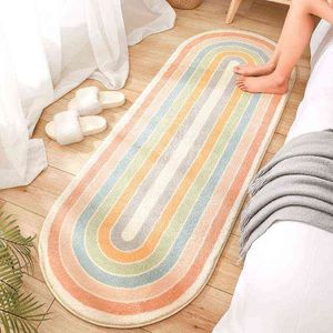 Bedside Long Carpet Geometric Pattern Carpets Non-Slip Living Room Floor Mats Stripe Area Rugs Bedroom Soft Mats för heminredning 211109