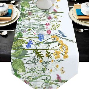 Flowers Butterfly Dragonfly Table Runner Wedding Decor Cake cloth and Placemat Dinning Decoration 210628