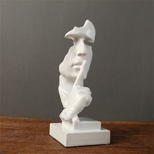 Nuova statua del silenzio in resina Statuette astratte Say See No Hear Mask Sculpture for Office Vintage Home Decor 210414