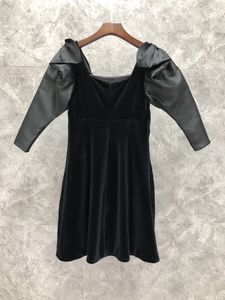 Xiaozi Western Square 칼라 3/4 소매 프랑스어 벨벳 드레스 Womens 가을 유럽 제품 새로운 유명 인사 짧은 치마 9r