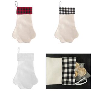 DIY Sublimation Blanks Dog Paw Christmas Stocking Plaid Linne Palm Socks Presenter Bag Xmas Tree Pendant Oranment HH21-507