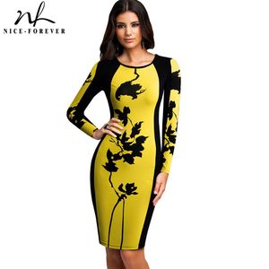 Nice-forever Autumn Women Fashion Contrast Color patchwork Dresses Party Bodycon Fitted Slim Dress 346 210419