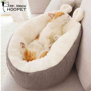 犬の子犬の家のためのHoopet猫の温かいバスケットベッドキャットハウスケンネル眠っているケンネルテディ快適な家210722