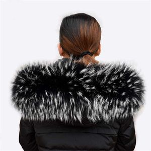 Fur Collar Scarf Large Fur Collar Custom Hooded Fur Women Fox Trim Real Raccoon Hood Scarf Trim Color Black Scarf 75 Cm H0923